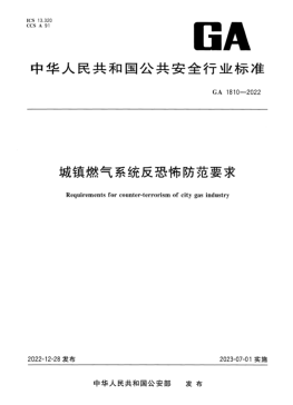 城鎮燃氣系統反恐怖防范要求公共安全標準 1810-2022