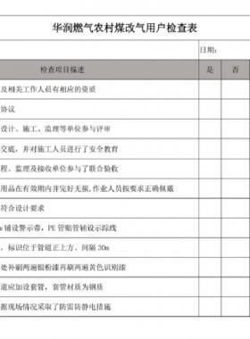 華潤燃氣農村煤改氣用戶檢查表